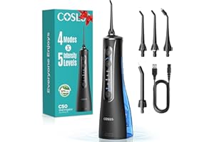 ‎COSLUS COSLUS Munddusche Elektrische Kabellos Testsieger 2026: 20 Wasserdruck IPX7 Wasserdicht Präzise Anti-Spritz Technologie 4 Modi für Oral Health Enthusiasten Tägliche und Reisen 5Intensität