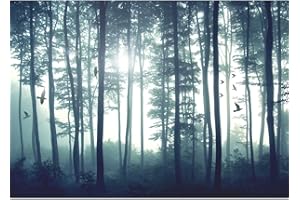 Runa Art Fototapete Wald Nebel Vögel Modern Vlies Wohnzimmer Schlafzimmer - Made in Germany - Blau 9326010a