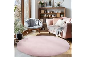 Carpettex Teppich Wohnzimmer Anti-Rutsch Teppich Waschbar in Waschmaschine 120 cm Rund Rosa - Moderner Flauschiger Kurzflor Teppich Extra Weich Schlafzimmer Küche Flur Esszimmer Kinderzimmer