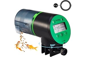 Papettly Alimentador Automatico Acuario - 200ml Pantalla LCD Comedero Automatico Peces con Temporizador de Vacaciones para Tortugas Peceras, con 2 Baterías AAA &Dispensador Comida Peces Anillo, Verde