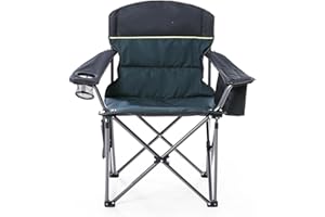 LET'S CAMP Heavy Duty Padded Outdoor Camping Folding Chair with Drink Holders Cooler Bag, 200kg Capacity, Green, Solid, Padded Back, Armrest, Perfect for Camping, Fishing, Picnic