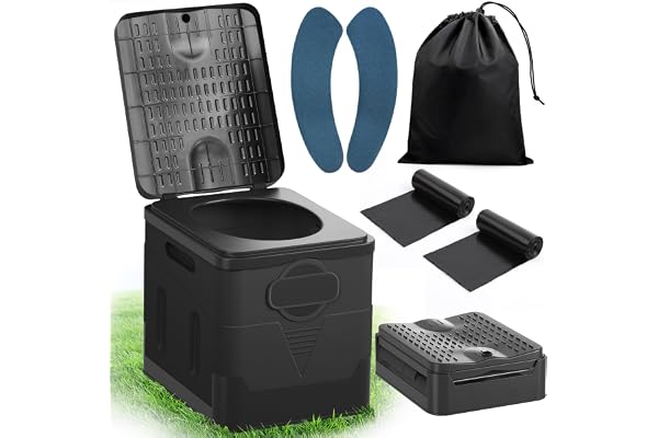 SaiXuan Toilette Portable – 25L Capacité, Supporte Jusqu’à 150KG, WC Portable avec 24 Sacs Jetables, Sac de Transport & Coussin, pour Camping, Randonnée, Camping-Car