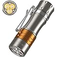 Wurkkos TS10 V2 6000K Pocket EDC Flashlight Titanium Alloy-Mini 90CRI LED Flashlight with Rechargeable Battery,1-1400 Lumen Brightness,3Pcs Color Aux LED,Anduril 2.0 UI