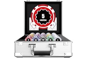 HEITOK Poker Chips with Denominations, 600-pcs 11.5g Weighted Numbered Casino Chips Set, 2 Decks with Compact Aluminum Case for Texas Hold'em, Blackjack