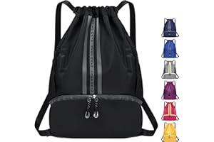 AIDBUCKS ABK Bolsa de gimnasio con cordón 45 * 33 cm - 2 compartimentos exteriores de malla compartimento para zapatos + compartimentos interiores - bolsa de deporte impermeable para niños y niñas 10L
