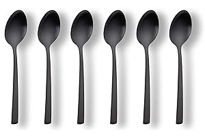 ECHTWERK Cucchiaio da caffè/tè, set di 6 cucchiai, per caffè e tè, con superficie lucida, in acciaio inossidabile 18/10 di alta qualità, moderno e resistente, Avelino-Black Edition