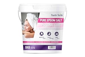 Puerto Verde • Sel d'Epsom Pur 9 Kg. Source Concentrée de Magnésium. Sels d'Epsom à Dissolution Rapide pour Relaxation Musculaire, Soulagement du Stress et Bon Sommeil. Production Européenne.