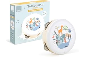 VILAC - Tambourin Les Animaux du Monde - Sarah Betz - Jouet Musicale - 1 Tambourin en Bois - Jeux d'Eveil pour Enfant en Bois - Jouet pour Enfant Dès 3 Ans - 7112