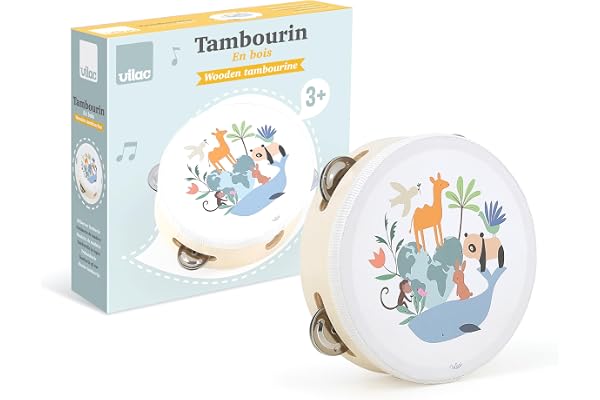 VILAC - Världens djur trummor - Sarah Betz - Musikalisk leksak - 1 trummor i trä - uppvaknande spel för barn i trä - leksak för barn från 3 år - 7112