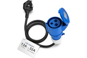 Powered EV 13A UK Plug to CEE Blue 32A 3-Pin Adapter Cable (50cm) - Heavy Duty EV Charger13A to 16A/32A Converter, IP44 Waterproof For EV Home Chargers, Caravan & Motorhomes, Camping & Industrial Use.