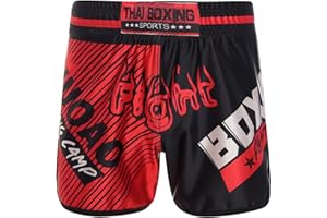 Runhomal Short de Boxe Enfant Garcon MMA Kic-Boxing Fitness Training Fight Pantalon Court de Sport Kick Boxe Entraînement Grappling Muay Thai Combat 3-16 Ans