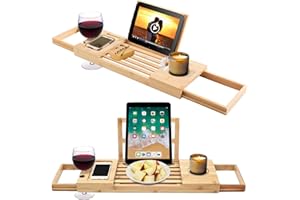 Alex Nash Extendable Bamboo Bath Tray – Adjustable Over-the-Bath Caddy for Wine, Candles, Books & Tablet – Eco-Friendly Bath Tub Rack for Spa Nights & Self-Care | 50–92cm