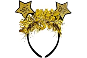 iwiio Happy New Year Headband - Star Headband with Tinsel, Glitter Tiara Hair Accessories for Kids & Adults New Year's Eve Photo Booth Props