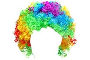 BundleMall Curly Afro Wigs Fancy Dress Funky Wig Disco Clown for Men and Women Soccer Football Fans Costumes Accessory (rainbow)