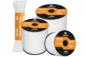 Abma Cord Paracord 550 4mm Nylon Rope (15m-30m-50m-100m) Type III 7 Strands Parachute Cord Top 45 Hot Colors - Max. 250kg - White, 30m