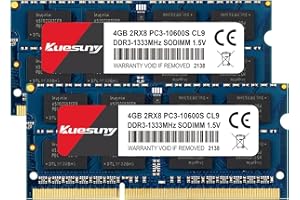 ‎KUESUNY Kuesuny 8 GB Kit (2X4GB) DDR3 1333 MHz Sodimm Ram PC3-10600 PC3-10600S 1,5 V CL9 204 Pin 2RX8 Dual-Rank Nicht-ECC ungepufferter Speicher RAM Ideal für Notebook-Laptop-Upgrade