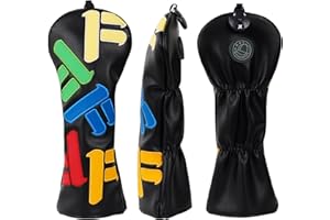 BIG TEETH Golf Club Wood Head covers for Driver/Fairway/Hybrid 1FH Elastic Closure Black PU Leather Multicolored Text