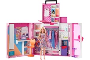 Barbie Coffret Dressing Deluxe de (60cm) avec poupée Blonde, 15 espaces de Rangement, Plus de 30 Tenues et Accessoires, Jouet Enfant, Dès 3 Ans, HGX57