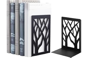 GOSLYLY Serre Livres Métal Cale Livre-Noir Séparateurs de Livres Anti Rayures pour Bureau, Maison, Écoles CD, Librairie et Bibliothèque 1 Paire (Noir Brindille)