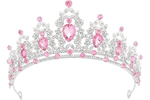 DRESHOW Korona Urodzinowa dla Kobiet Urodzinowa Kryształowa Tiara z Kryształu Górskiego dla Dziewczynek Ozdoby do Włosów Akcesoria ślubne Tiara Brokatowa Księżniczka Korona Opaski na Imprezę