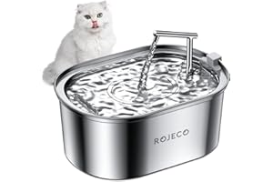 ROJECO Trinkbrunnen für Katze, 3.2L Edelstahl Katzenbrunnen, Ultra-Quiet Katzen trinkbrunnen mit Filtern, Haustier Wasserbrunnen für Katzen und Hunde