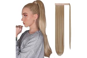 Sofeiyan Liso Cola de Caballo Largo Pelo Natural para Extensiones Postizos de Pelo Sintetico Coleta Velcro Envolvente Pelucas para Mujer 65cm