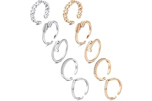 Rajnard Orteil Anneaux Bague Jointure Réglable Anneau Doigt Fleur Feuille Divers Types Acier Chirurgical pour Femmes Filles 10 pièces Argent/Or Rose