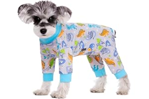 BT Bear Ropa para perros pequeños, enterizo de algodón suave para cachorros, ropa de dormir para perros, ropa de dormir con cuatro patas, ropa para gatos, cachorros, perros pequeños, dinosaurio gris,
