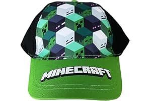 Fashion UK Chapeau Minecraft Officiel Monstres Casquette avec visière Enfant ou garçon Polyester et Coton Casquette de Baseball Noir Vert