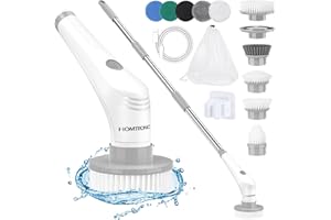 Spazzola Elettrica Rotante, [Nuova Versione] Homtronics Spazzola Elettrica per Pulizia, Impermeabile IPX8 Spazzola Rotante Pulizia Casa con 10 Testine Sostituibili per Bagno Vasca Cucina Auto