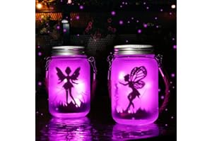 Mostof 2 Pack Fairy Solar Lantern Outdoor, Garden Ornaments IP44 Waterproof Hanging Frosted Glass Solar Mason Jar Lights for Table, Yard, Garden, Patio, Lawns (Rose)