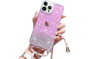 Wirvyuer Handykette Hülle für iPhone 15 Pro Handyhülle mit Kordel Glitzer Schutzhülle mit Band zum Umhängen Halskette Silikon Case mit Schnur für iPhone 15 Pro Rosa