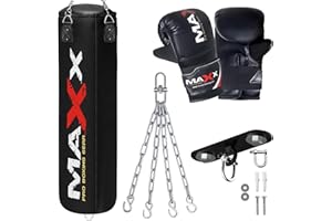 MAXX PRO BOXING GEAR All Black range of Heavy Filled Hanging Boxing Punch Bags All Shapes Uppercut, Triple, Angle, Wrecking, Maize, Body, Punchbag Set 5ft, 4ft, 3ft Includes FREE CHAIN And Accessories