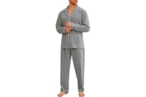 iClosam Pijama Hombre Invierno Algodón Pijamas Hombre con Botones a Cuadros Conjunto de Pijama Hombre a Rayas para Dormir Suave y Cómodo Talla S-XXL