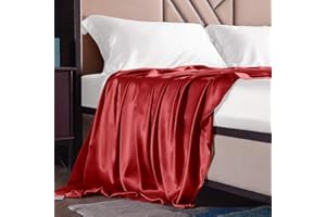 THXSILK Seide Betttuch/Bettlaken/Haustuch, Nahtlos Rot Seiden Bettlaken, 100% Reine 19 Momme Maulbeerseide Bettwäsche, 180x260 cm