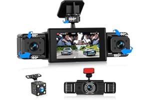 CAMECHO Dashcam 4 cámaras 1080P, visión 360° para Coche, Pantalla 3", Asistente de Marcha atrás con guías, visión Nocturna IR, detección de Movimiento, grabación en Bucle y Montaje Ultra fácil