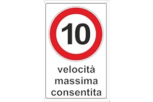 pubblimania VELOCITÀ MASSIMA CONSENTITA 10 Km orari | Cartello in Alluminio composito per esterno metallo spessore 3 mm (Cm 20x30, 10 Km Orari)