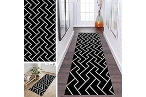 ‎ZDYHMRJ ZDYHMrj Teppich Läufer Flur Küche Schwarz rutschfest Korridor Teppichläufer Waschbar 40x100cm Modern Schlafzimmer Wohnzimmer Läufer Teppich Breite 40cm-120cm