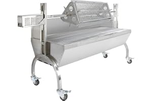 Kukoo 30W Grillmotor Grillwagen mit Drehspieß Spießbratengrill Metzgergrill Holzkohlegrill Spanferkelgrill Spit Hog Roast Rotisserie höhenverstellbar 90kg Edelstahl Grillmotor Fleischspießwagen