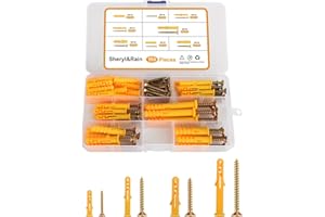 SHERYL&RAIN 150 Pcs Screws and Wall Plugs Set (75 Masonry Screws, 75 Expansion Pipe Anchor Bolts), M6/M8 4 Assorted Size Wall Plugs and Screw, Rawl Plug for Brick, Rawplugs for Concrete Fixing Drywall