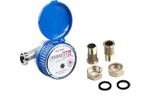 FLYLIN Garden Water Meter 1/2 Inch 15 mm Cold Water Clock Garden Calibrated Cold Water Meter with Protective Cover and Fittings, Cold Water Meter Household for Garden and Home Use with Pointer and Digital