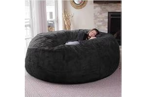Flyhug Giant Fur Bean Bag Chair for Adult Living Room Furniture Big Round Soft Fluffy Faux Fur BeanBag (No Padding) Lazy Sofa Bed Cover(Color:Black,Size:6ft)