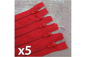 BEADS4CRAFTS 5 Pack x Closed END No.3 Nylon ZIPS *24 Colours* Zipper Sewing (Red x 5 (1480), 14 Inch)