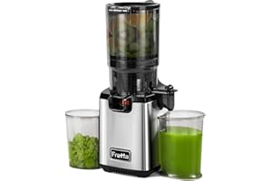 ‎FRETTA Fretta Entsafter Slow Juicer, Edelstahl Entsafter Gemüse und Obst Testsieger, 135MM Öffnung & 1,8L Juicer Machine mit Umkehrfunktion, Einfache Installation, Leicht zu Reinigen, 100% BPA Frei, 250W