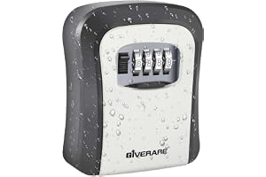 GIVERARE Key Lock Box, Wall Mount 4 Digits Combination Lockbox for Outside , Waterproof Outdoor Key Hider for House Key, Resettable Safe Security Password Box with Mounting Kit & Dust-proof Cover-Grey