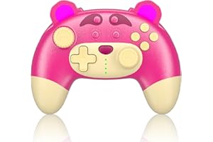 STOGA Manette Switch Pro, Manette Switch sans fil pour Switch OLED/Switch Lite/PC, Manette Switch avec Turbo, Mouvement 6 axes, Manette Switch Pro mignonne en forme d'ours à la fraise rose avec vibration