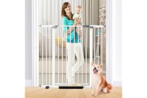 SHYUJAJIE Cancelletto per cani, altezza 104 cm, chiusura automatica, regolabile, larghezza 76-125 cm, montaggio a pressione, per ingresso (bianco, 76-125 cm di larghezza)