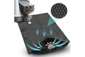 QGGTQG Alfombra Gatos Arenero, 88x60 cm Alfombrilla Arenero Gato, Diseño de Doble Capa en Forma de Panal, Impermeable y Antideslizante Alfombra Arenero Gato, Plegable Cat Litter Mat, Fácil de Limpiar, Negro