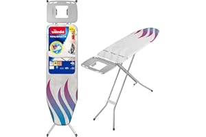 Vileda Total Reflect M - Tabla de Planchar con Soporte Antideslizante para Plancha | Incluye Funda con Acolchado de Esponja | Fácil de Transportar y Almacenar | 120x38 cm Regulable en Altura