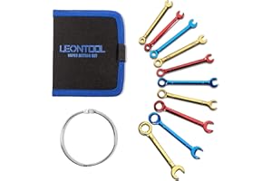 LEONTOOL Mały zestaw kluczy metrycznych, 4-11 mm, kolor platerowany, otwarty i pudełkowy, mini klucze płasko-oczkowe, zestaw kluczy z brelokiem zapłonowym, zestaw z przenośnymi woreczkami do przechowywania